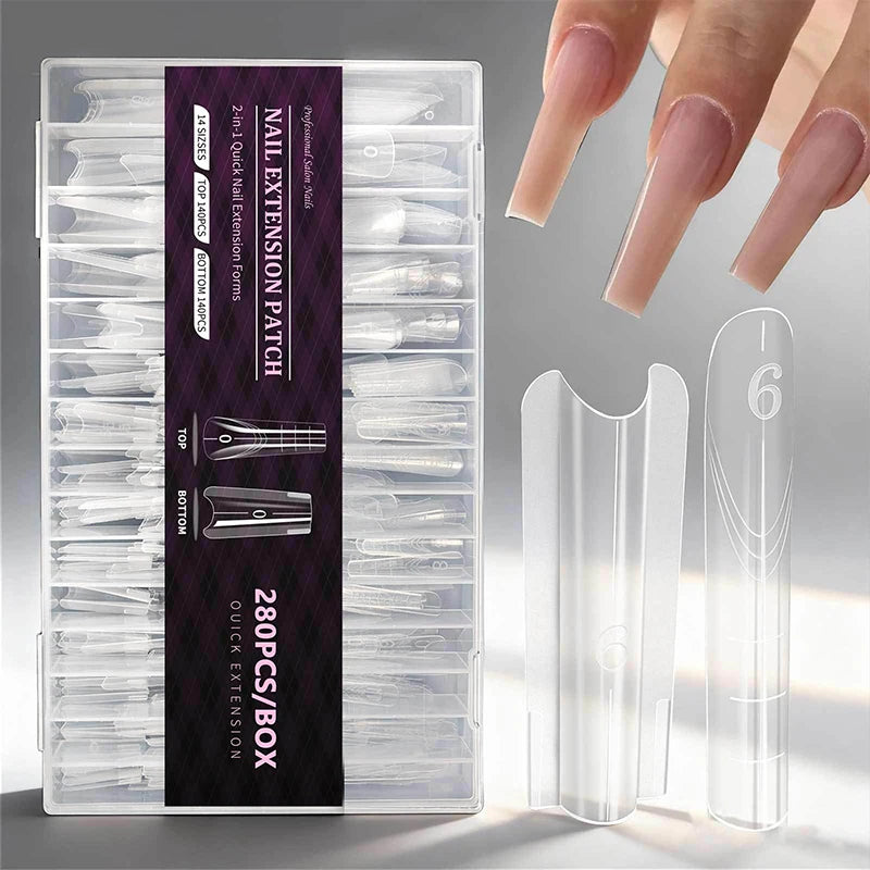 Sandwich Dual Nail Forms 280pcs – 14 Sizes Coffin & Almond Nail Extension Forms SPOT