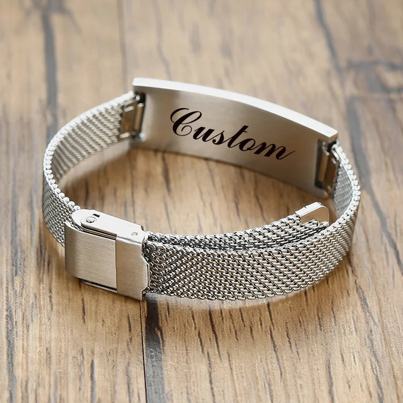 Personalized Engraved Mesh Bracelet – Women's Stainless Steel Custom Engraved Bracelet SPOT