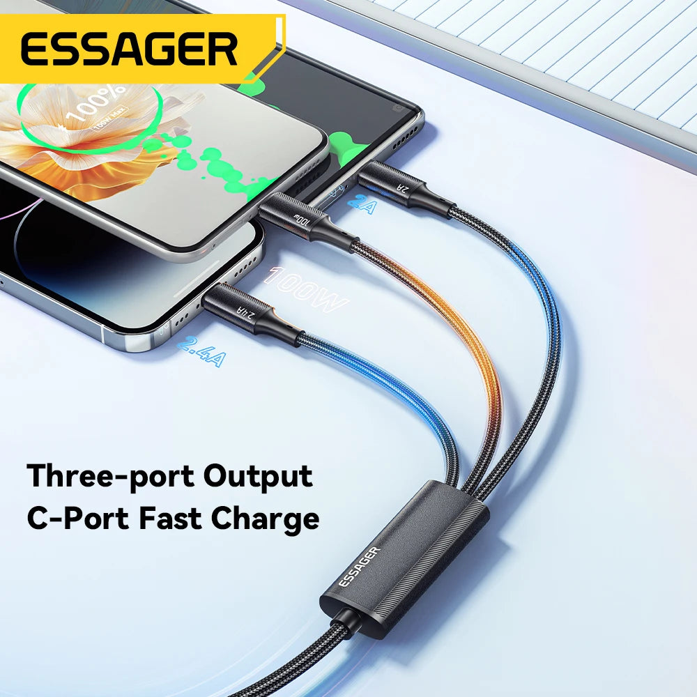 Essager 3-in-1 USB-C 100W Fast Charging Cable – 1.2m USB Charging Cable SPOT