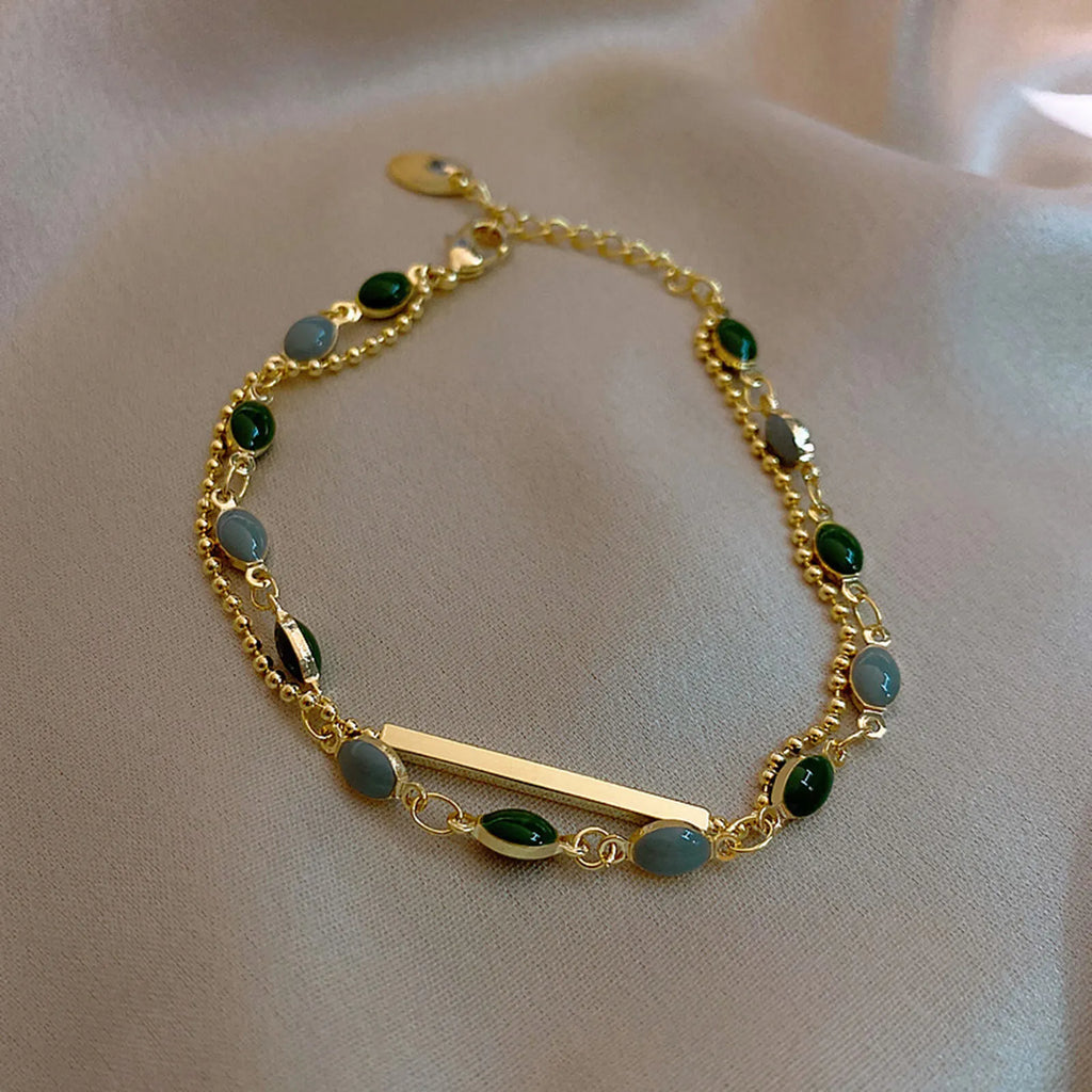 Vintage Double Layer Green Enamel Bracelet – 18K Gold Plated Fashion Bracelet SPOT
