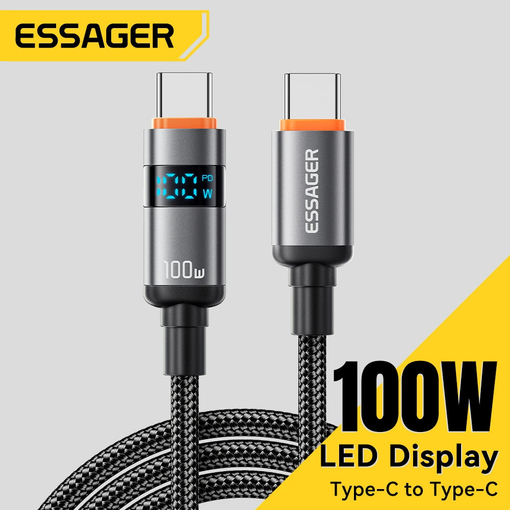 Essager 100W USB-C Cable 5A PD Fast Charging with LED USB-C Charging Cable SPOT