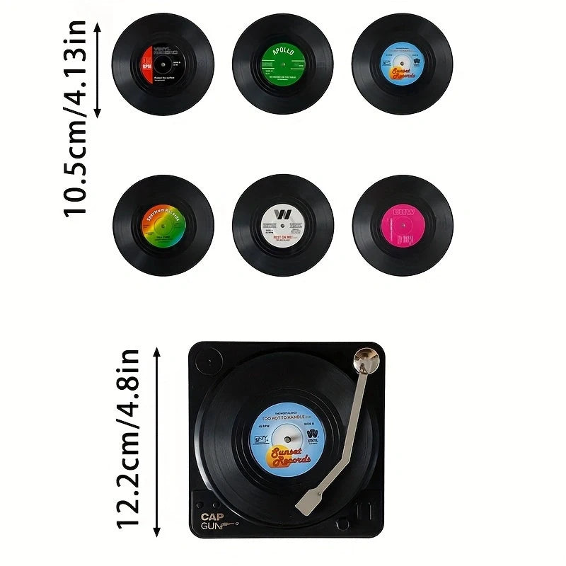 6-Pack Vinyl Record Coasters with Player Storage Stand Decorative Coaster Set SPOT Vinyl Record Coaster