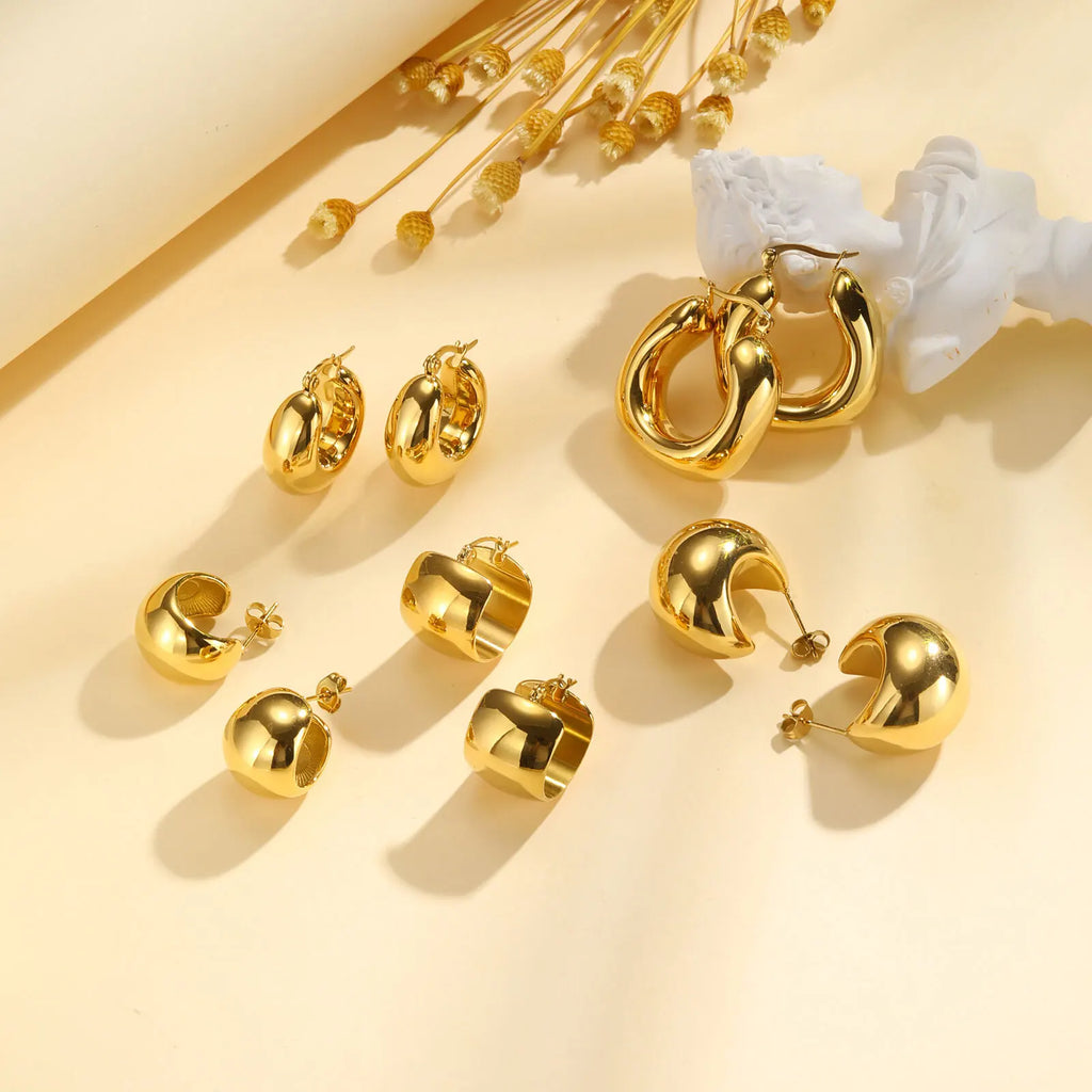 Chunky Geometric Hoop Earrings – Gold Stainless Steel Huggie Hoop Earrings SPOT