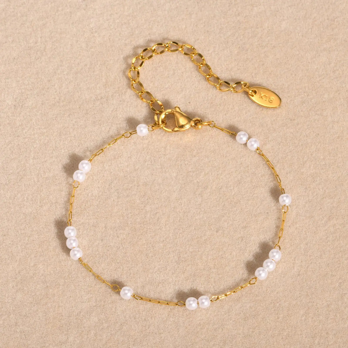 Pearl & Zirconia 18K Gold Plated Adjustable Stack Bracelet Beaded Link Bracelet SPOT