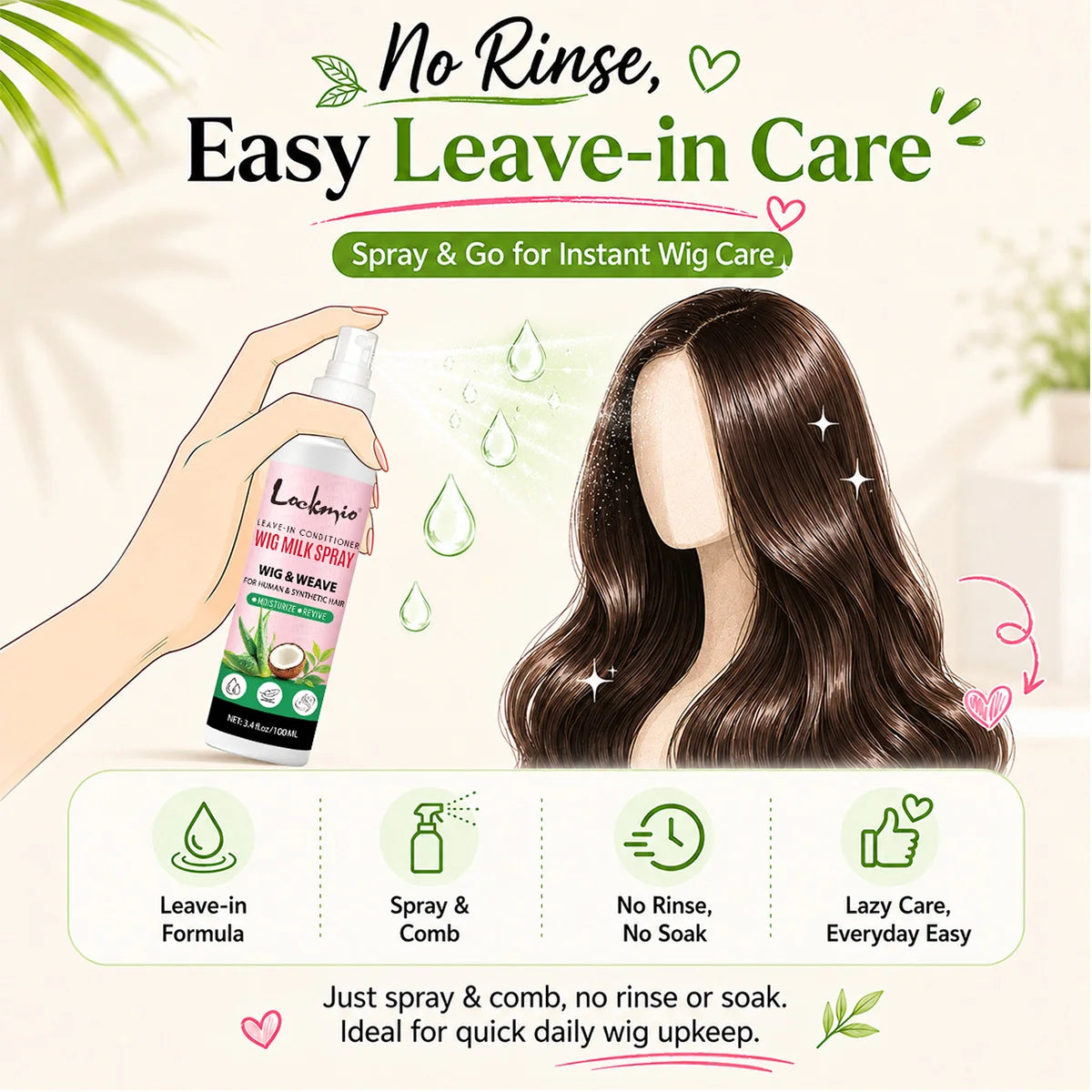 Lockmio Wig Milk Spray Leave-In Conditioner 100ml – All Wigs Wig Leave-In Conditioner SPOT