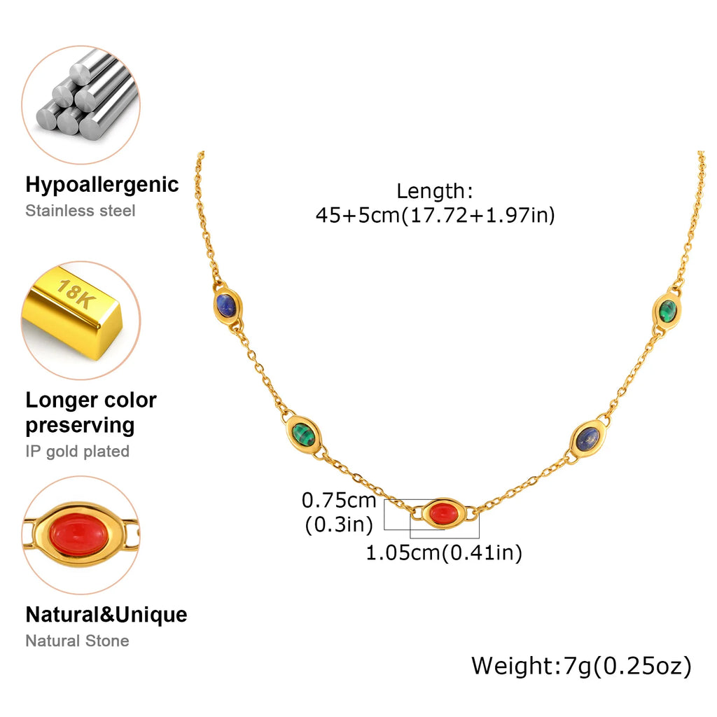 18K Gold Plated Natural Stone Station Necklace – Malachite & Lapis Station Necklace SPOT