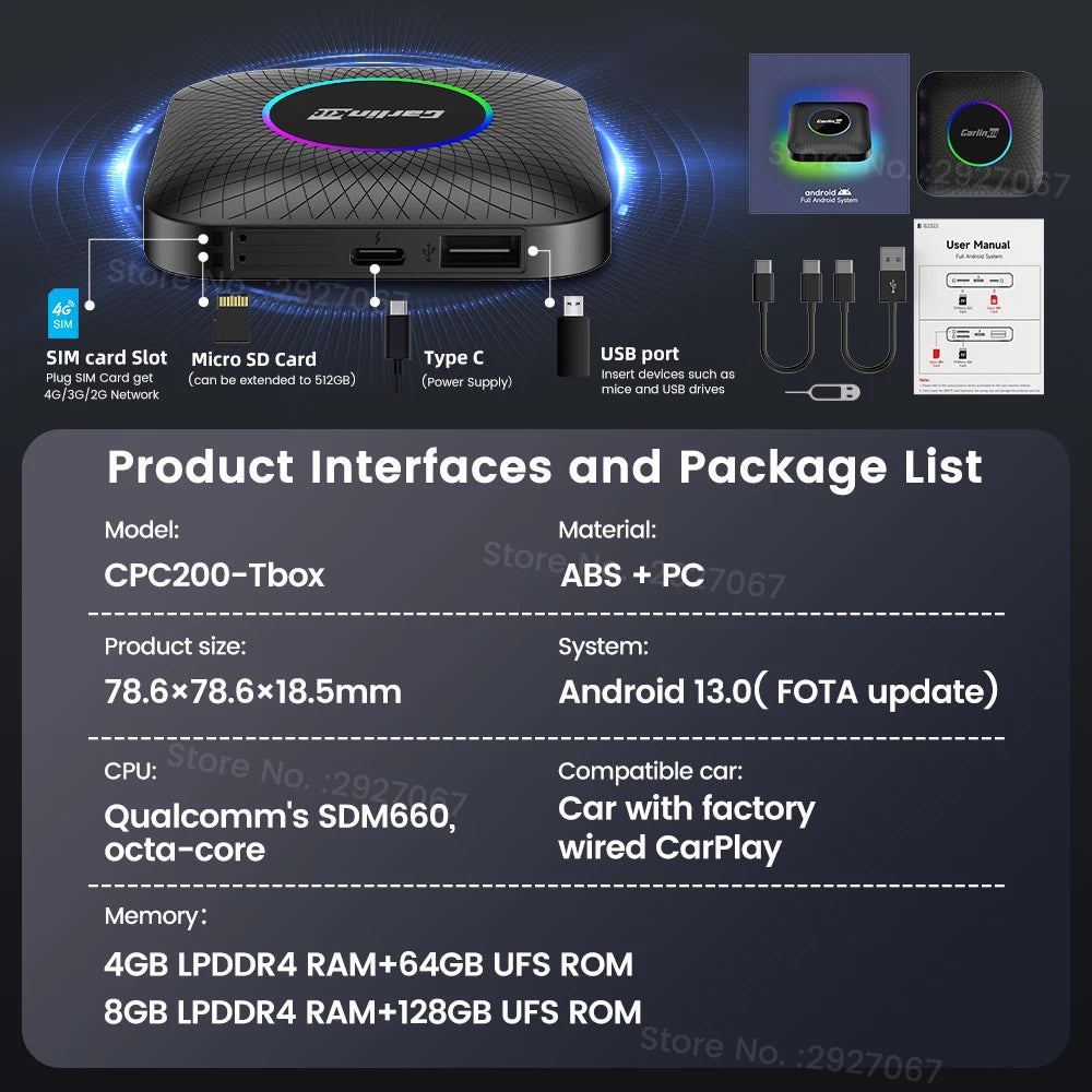 Carlinkit AI Box Android 13 – Wireless CarPlay & Android Auto CarPlay AI Box SPOT