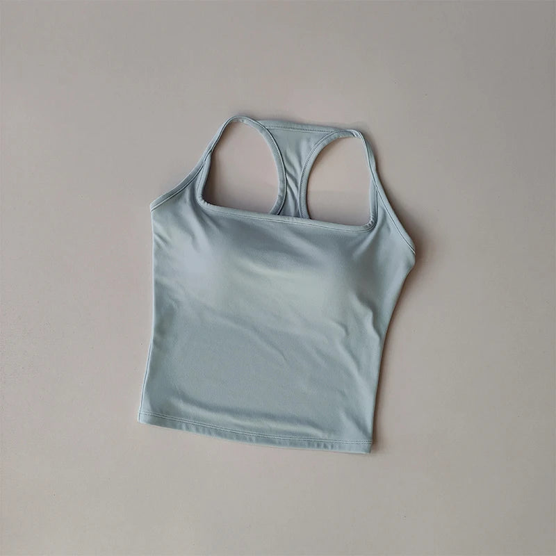 Women's Seamless Yoga Vest with Chest Pad – Pilates Sport Top Yoga Sport Vest SPOT LightBlue L