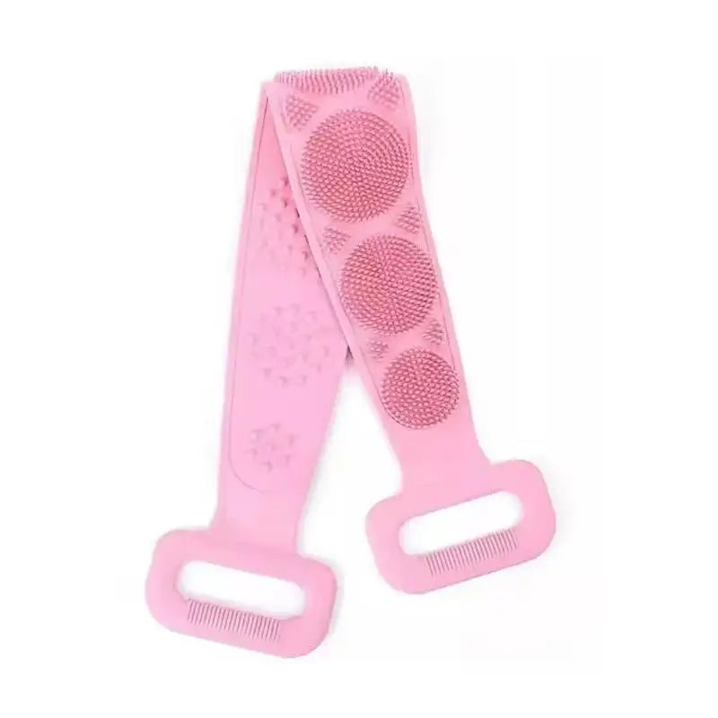 Silicone Exfoliating Back Scrubber Belt – Double-Sided Bath Brush Bath Exfoliating Scrubber SPOT Pink