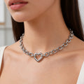 Stainless Steel Heart Clasp Choker – Chunky Curb Chain Necklace Choker Necklace SPOT NC-2029S