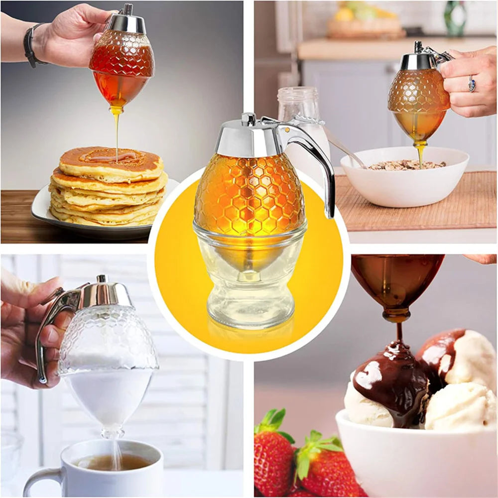 Honey Jar Drip Dispenser Set – Squeeze Bottle & Stand Holder Honey Drip Dispenser SPOT