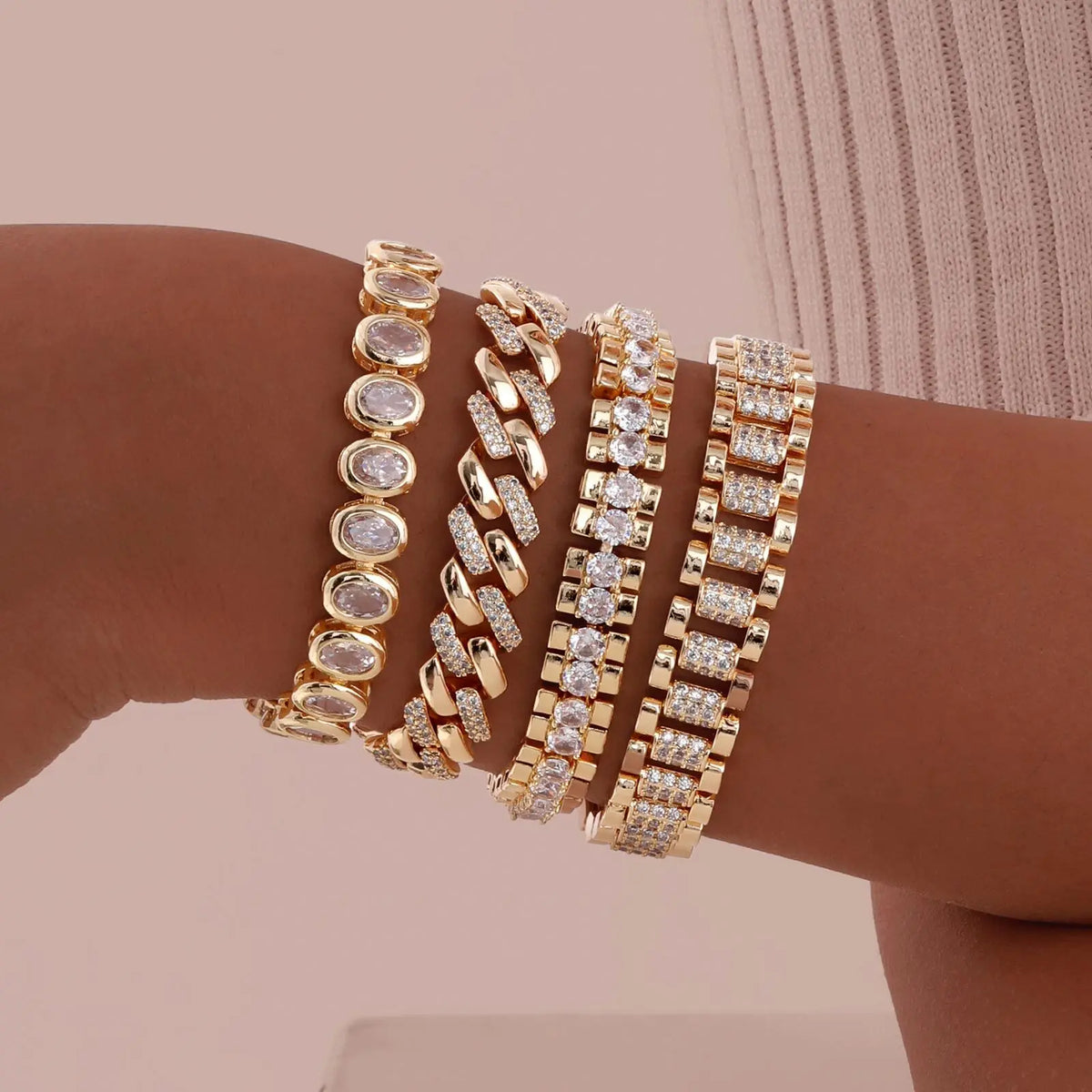 Meaeguet Zirconia Chunky Link Chain Bracelet for Women – Gold Link Chain Bracelet SPOT