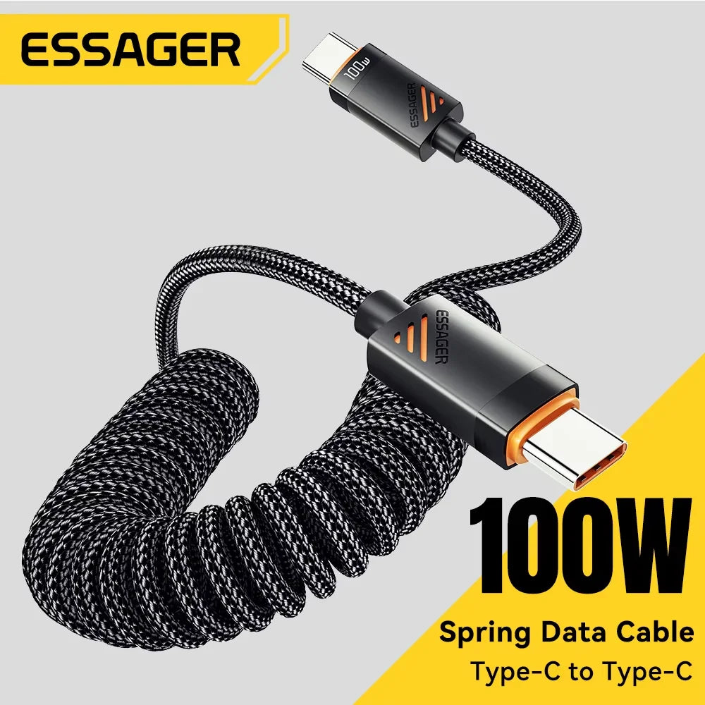 Essager Spring USB-C Cable 100W PD Fast Charging – iPhone & MacBook USB-C Charging Cable SPOT