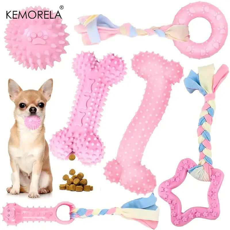 KEMORELA 6-Piece Dog Chew Toy Set – Bones, Ball & Donut Dog Chew Toy Set SPOT