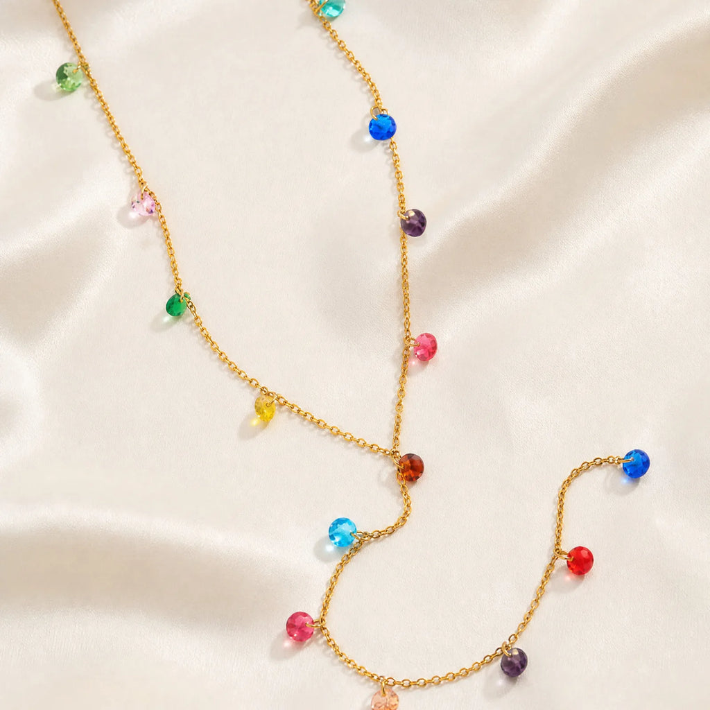 Colorful CZ Lariat Y Drop Necklace – 18K Gold Plated Steel Lariat Drop Necklace SPOT
