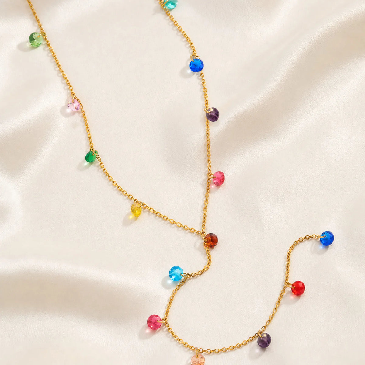 Colorful CZ Lariat Y Drop Necklace – 18K Gold Plated Steel Lariat Drop Necklace SPOT