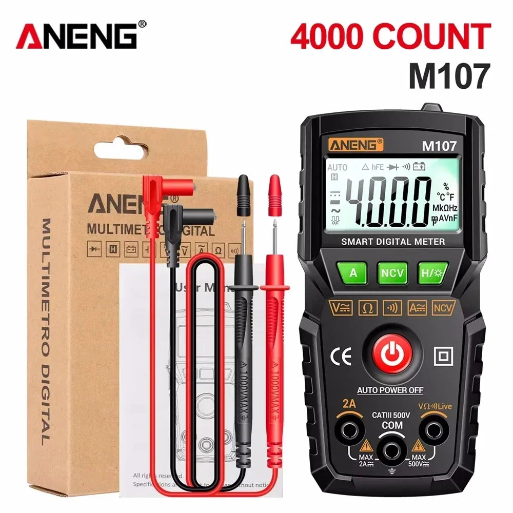 ANENG M107 Mini Digital Multimeter 4000 Count Auto-Range AC/DC Digital Multimeter SPOT M107 Black
