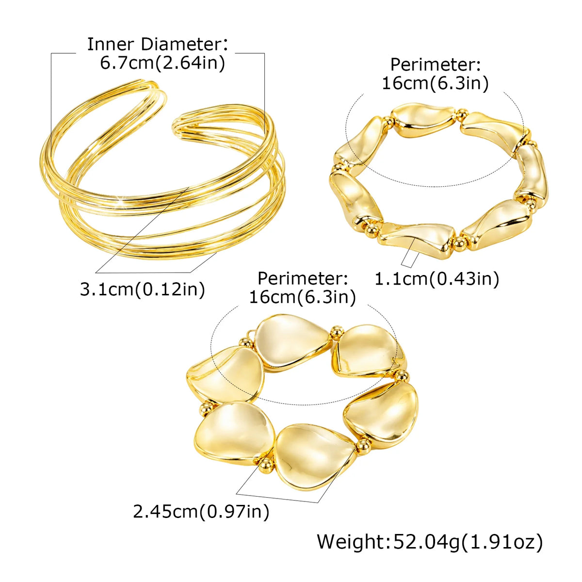 3-Piece Gold Stackable Bangles Set for Women – Adjustable Cuff Stackable Bangles Set SPOT