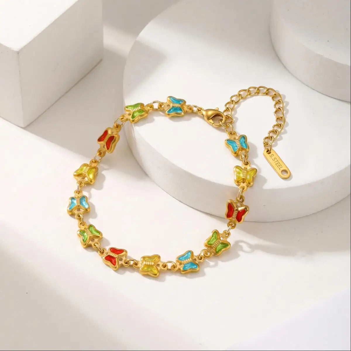 Butterfly CZ Link Bracelet – 18K Gold Plated Stainless Steel Chain Link Bracelet SPOT