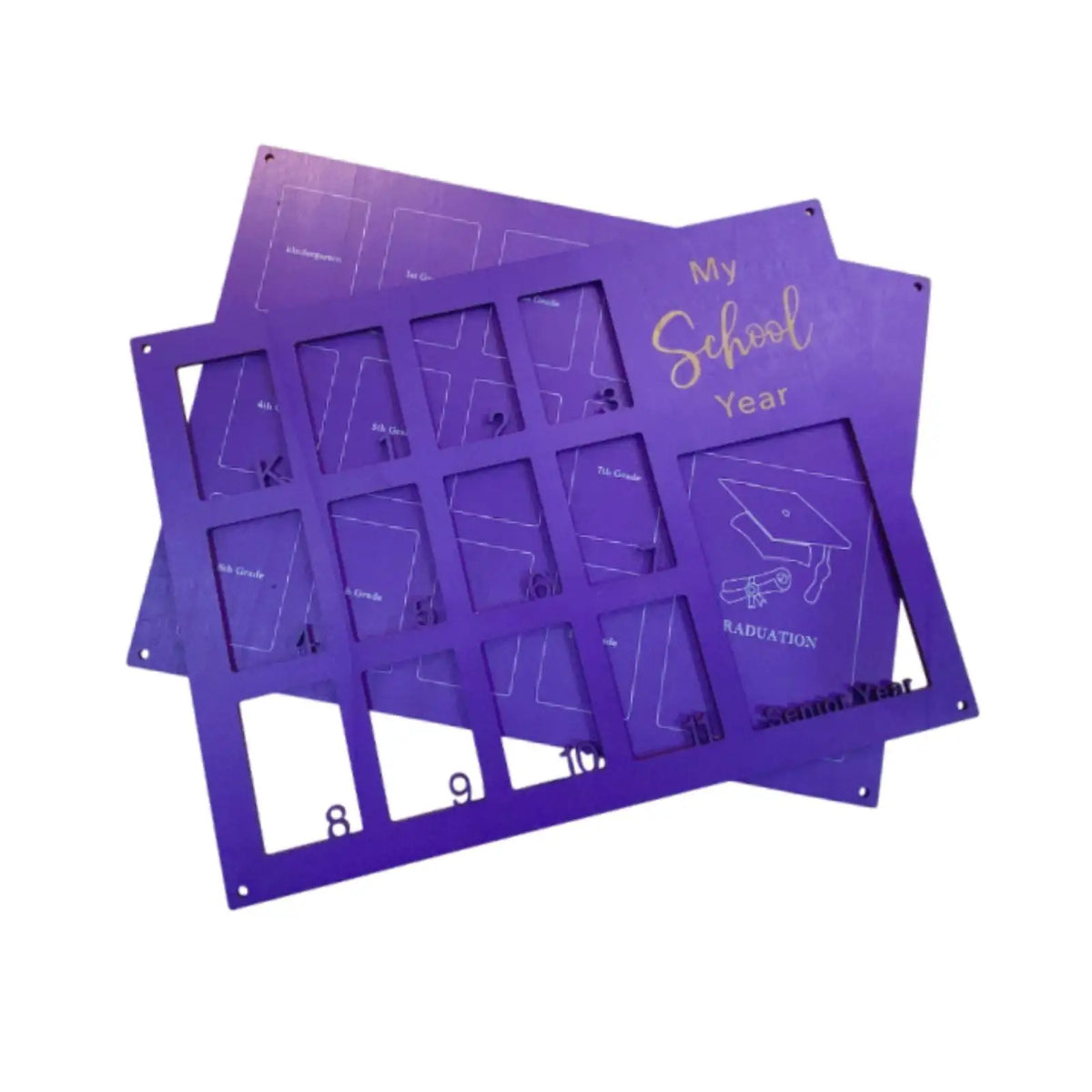 Vintage Wood K-12 School Years Collage Photo Frame Wall Mount Collage Photo Frame SPOT Purple