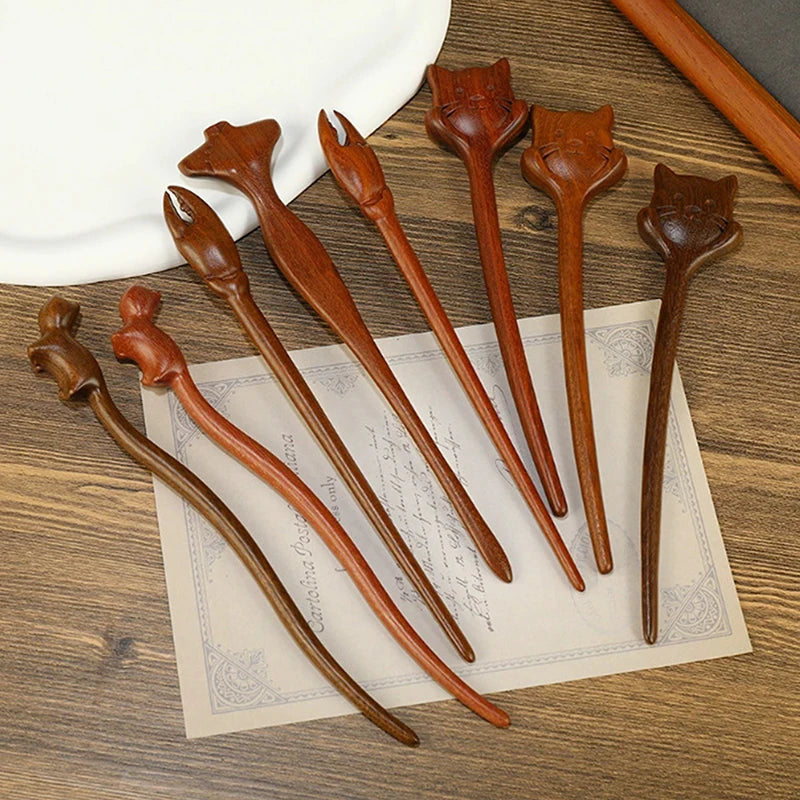 Handmade Sandalwood Hair Sticks & Forks – Carved Retro Style Hair Sticks & Forks SPOT