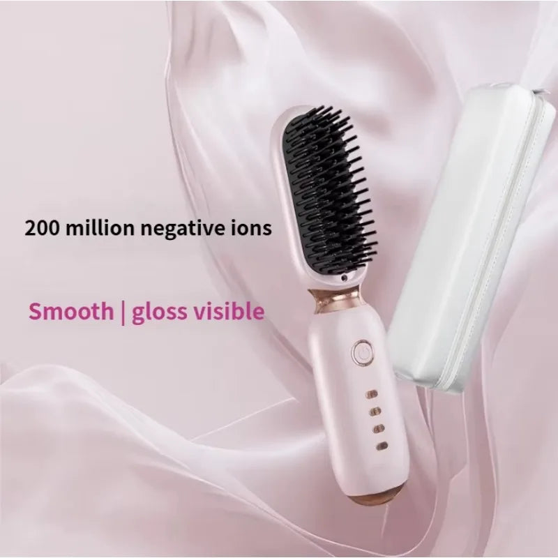 Cordless Negative Ion Hair Straightener Brush – USB Rechargeable Hair Straightener Brush SPOT Pink USB Type-C