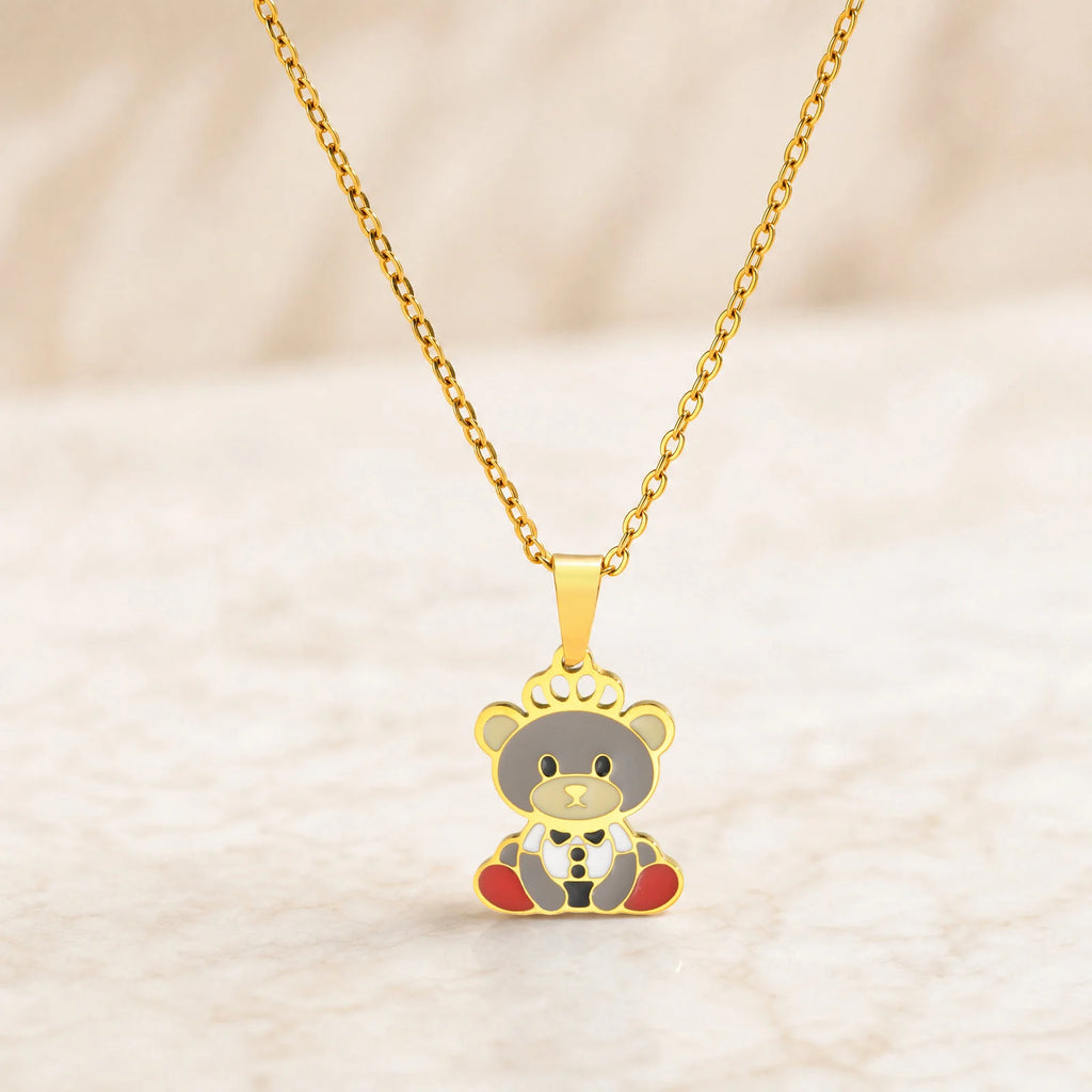 Cute Bear Enamel Crown Pendant Necklace – Stainless Steel Pendant Necklace SPOT