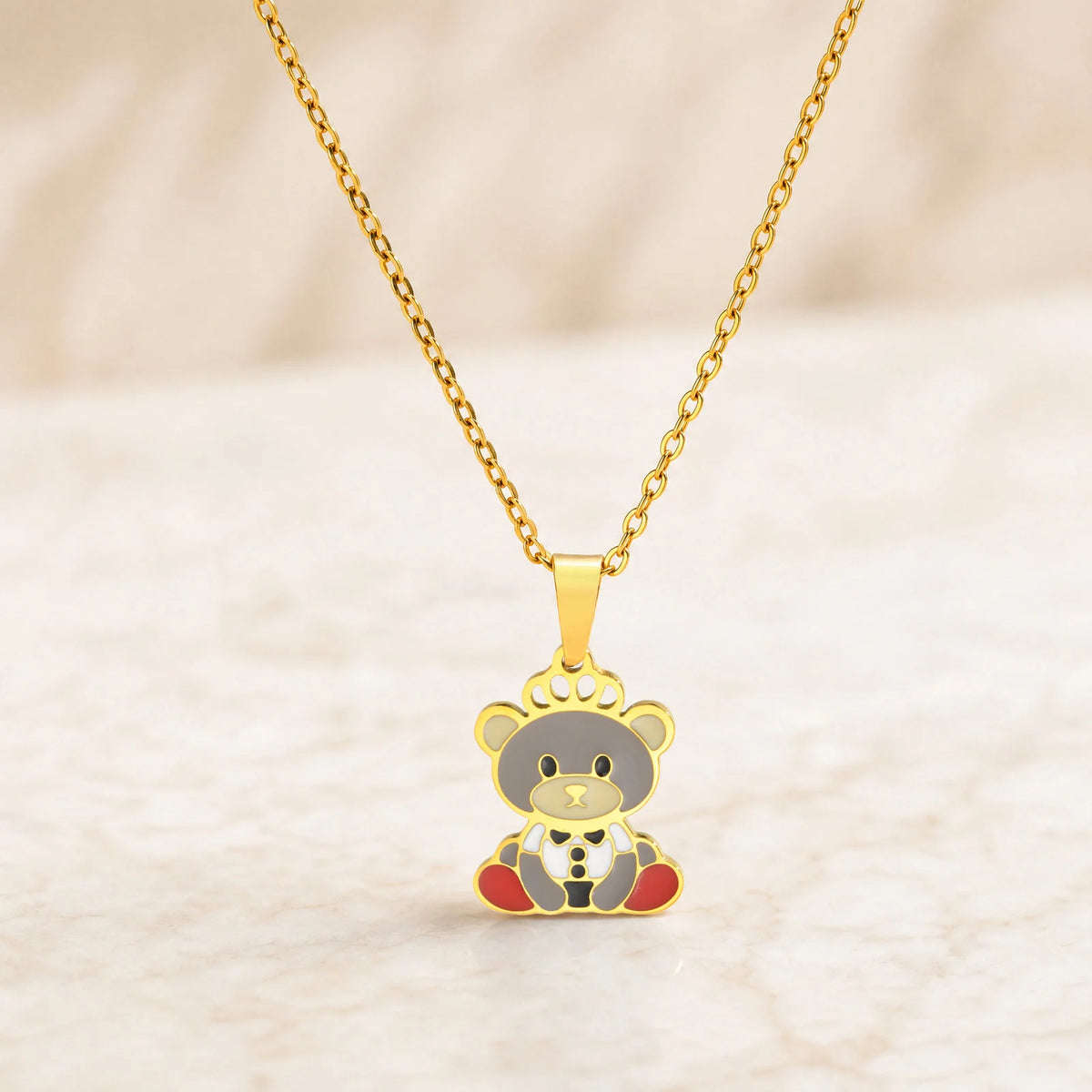 Cute Bear Enamel Crown Pendant Necklace – Stainless Steel Pendant Necklace SPOT