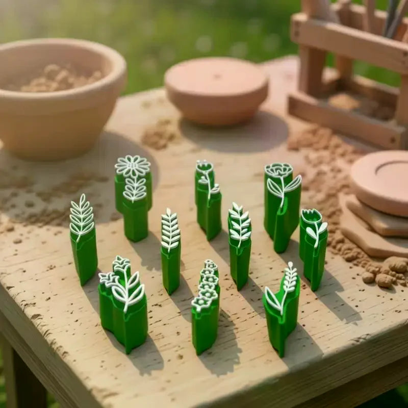 10-Pc Clay Stamp & Molding Kit – Flower & Leaf Patterns Clay Stamp Set SPOT