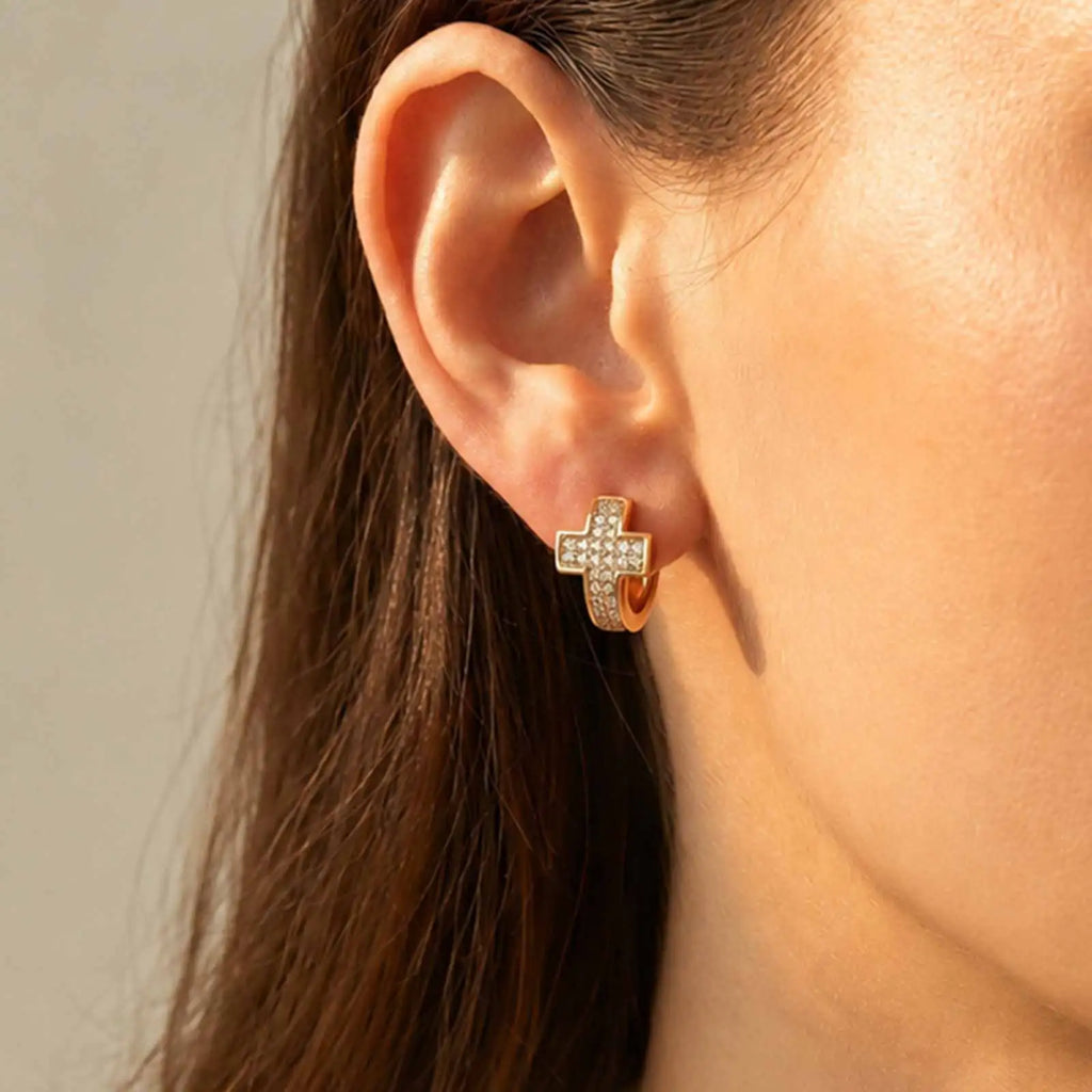 Cross Hoop Earrings with Cubic Zirconia | Gold & Silver Hoop Earrings SPOT