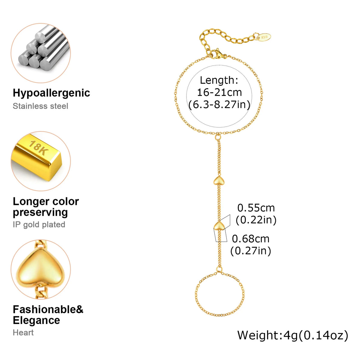 18K Gold Plated Heart Link Bracelet Set – Waterproof Women Link Chain Bracelet SPOT