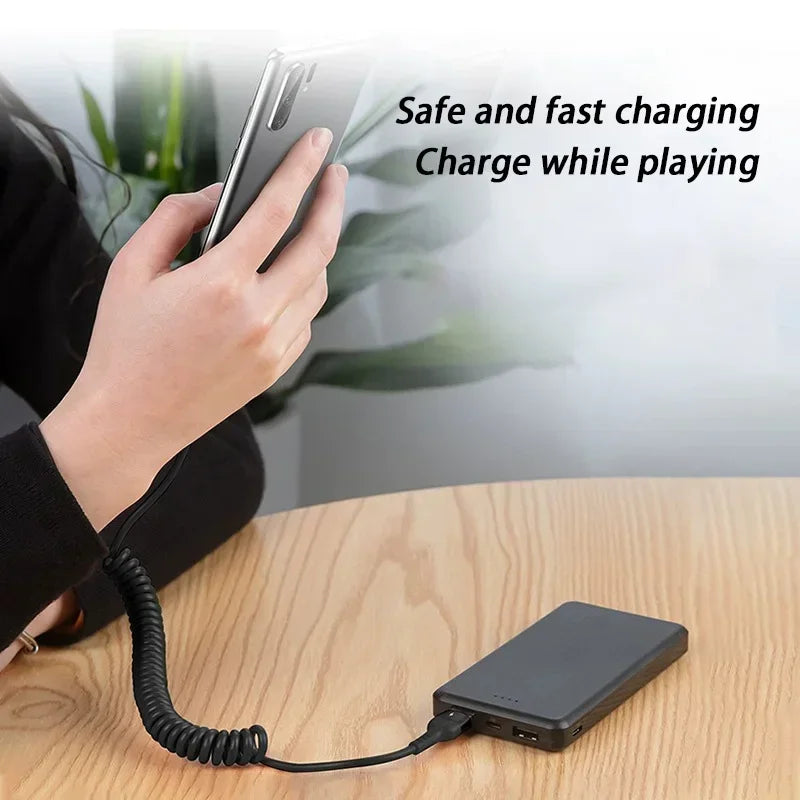 66W Retractable USB-C Fast Charging Cable 5A Spring Coil USB-C Charging Cable SPOT