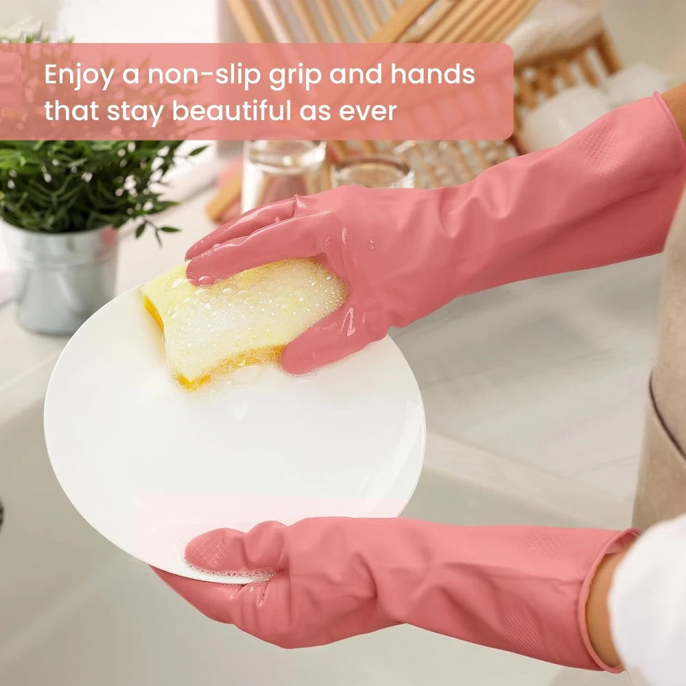 2-Pair Latex Cleaning Gloves – Waterproof Non-Slip Dishwashing Household Cleaning Gloves SPOT