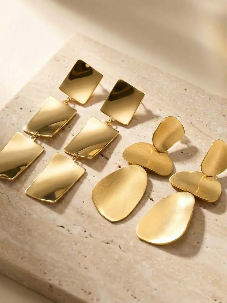 18K Gold Geometric Drop Earrings – Stainless Steel Dangle Drop Earrings SPOT