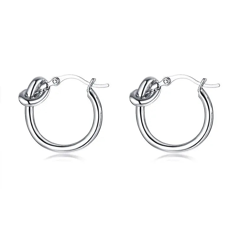 Knot Huggie Hoop Earrings – Minimalist Stainless Steel Hoops Huggie Hoop Earrings SPOT silver color