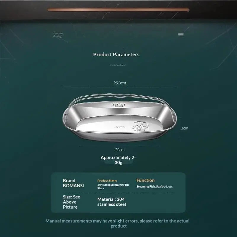 304 Stainless Steel Fish Steaming Tray – Oval Serving Plate Steaming Serving Tray SPOT