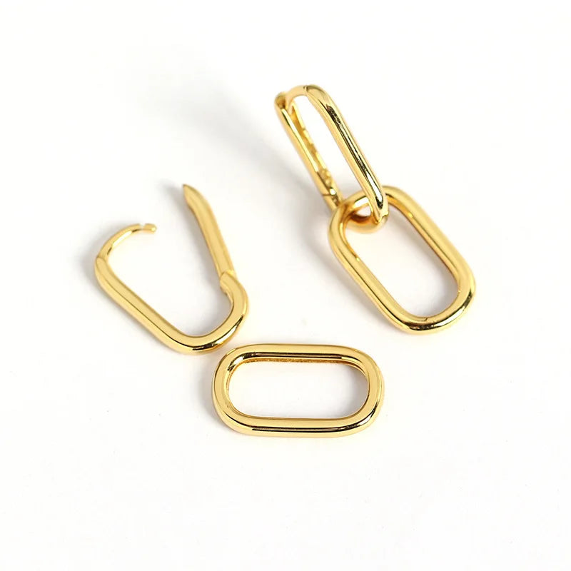 Geometric Oval Hoop & Rectangle Drop Earrings | Gold Minimalist Hoop Drop Earrings SPOT Default Title