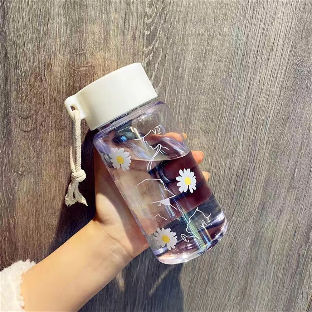 480ml Frosted Daisy Kawaii Water Bottle – BPA-Free Travel Cup Kawaii Water Bottle SPOT 3 flower transparent 480ml
