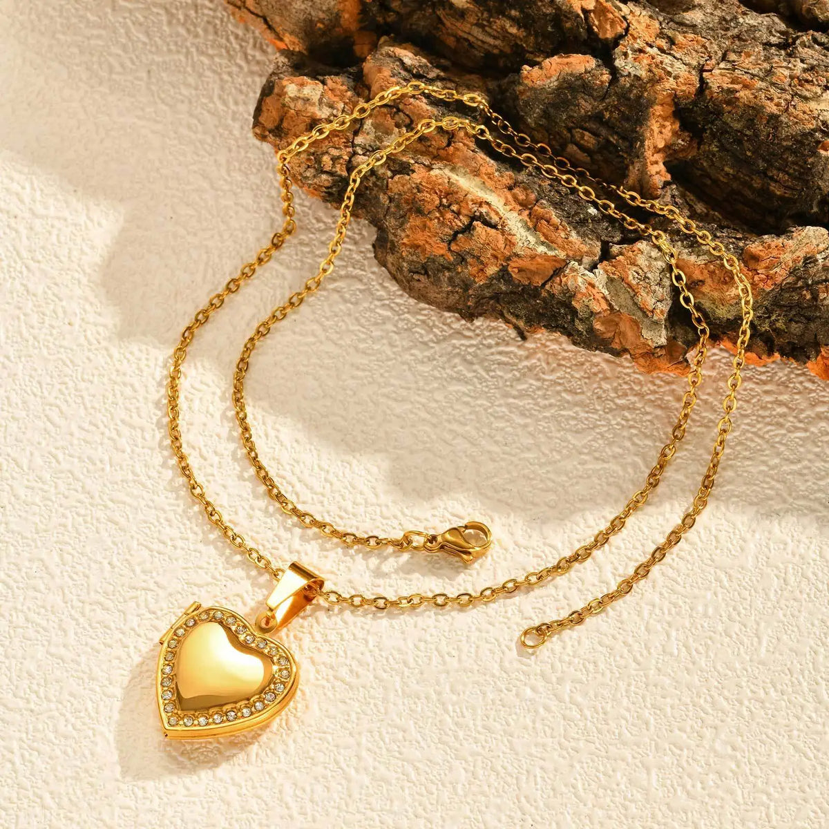 Cubic Zirconia Heart Locket Necklace – 18K Gold Plated Women Heart Locket Necklace SPOT