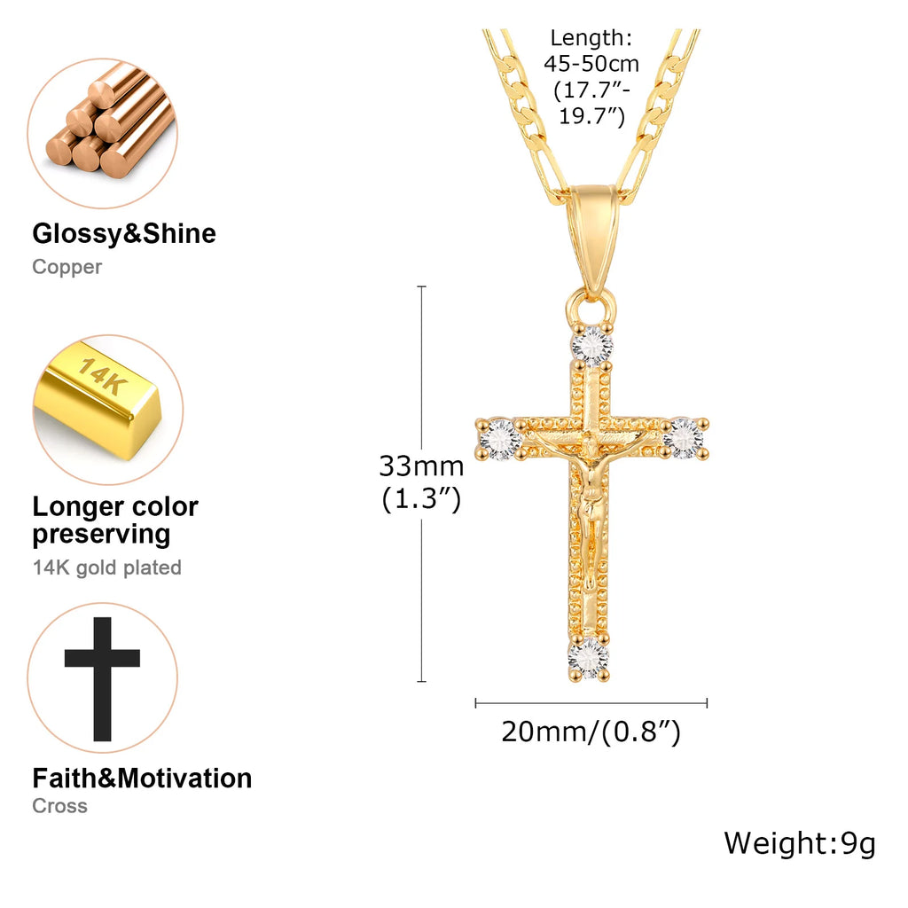 CZ Crucifix Cross Pendant Necklace – Gold Figaro Chain Cross Pendant Necklace SPOT