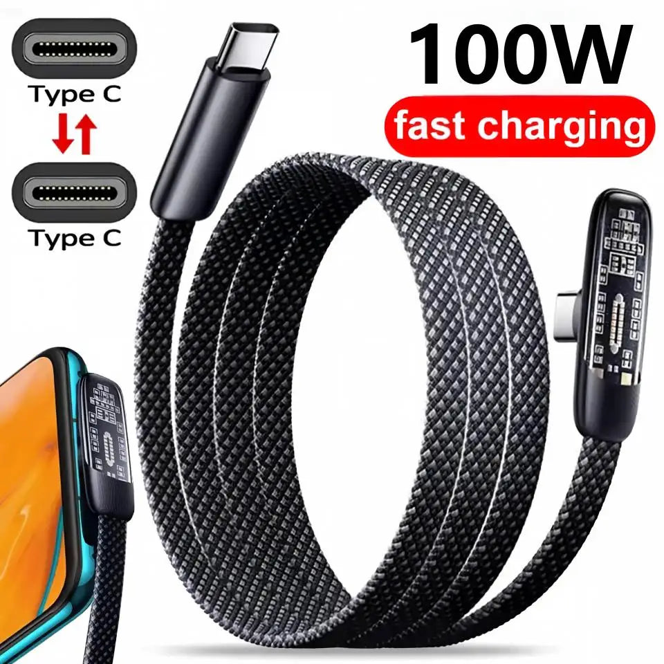 100W 6A USB-C to USB-C Elbow Fast Charging Braided Cable USB-C Charging Cable SPOT