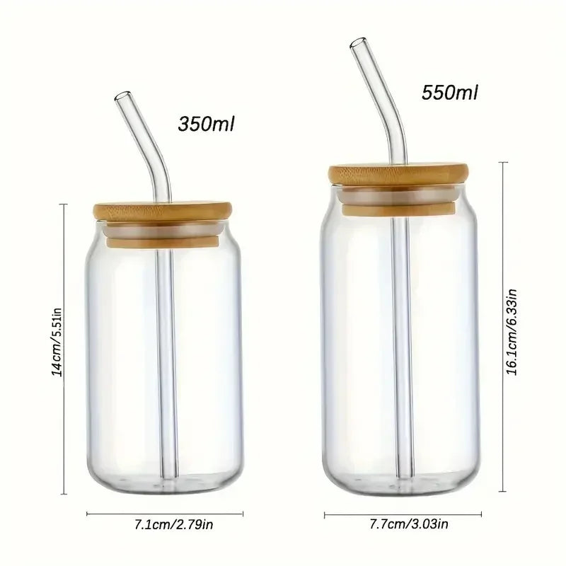 Glass Cup with Bamboo Lid & Straw – 350ml/550ml Mason Jar Mug Glass Drinkware Set SPOT