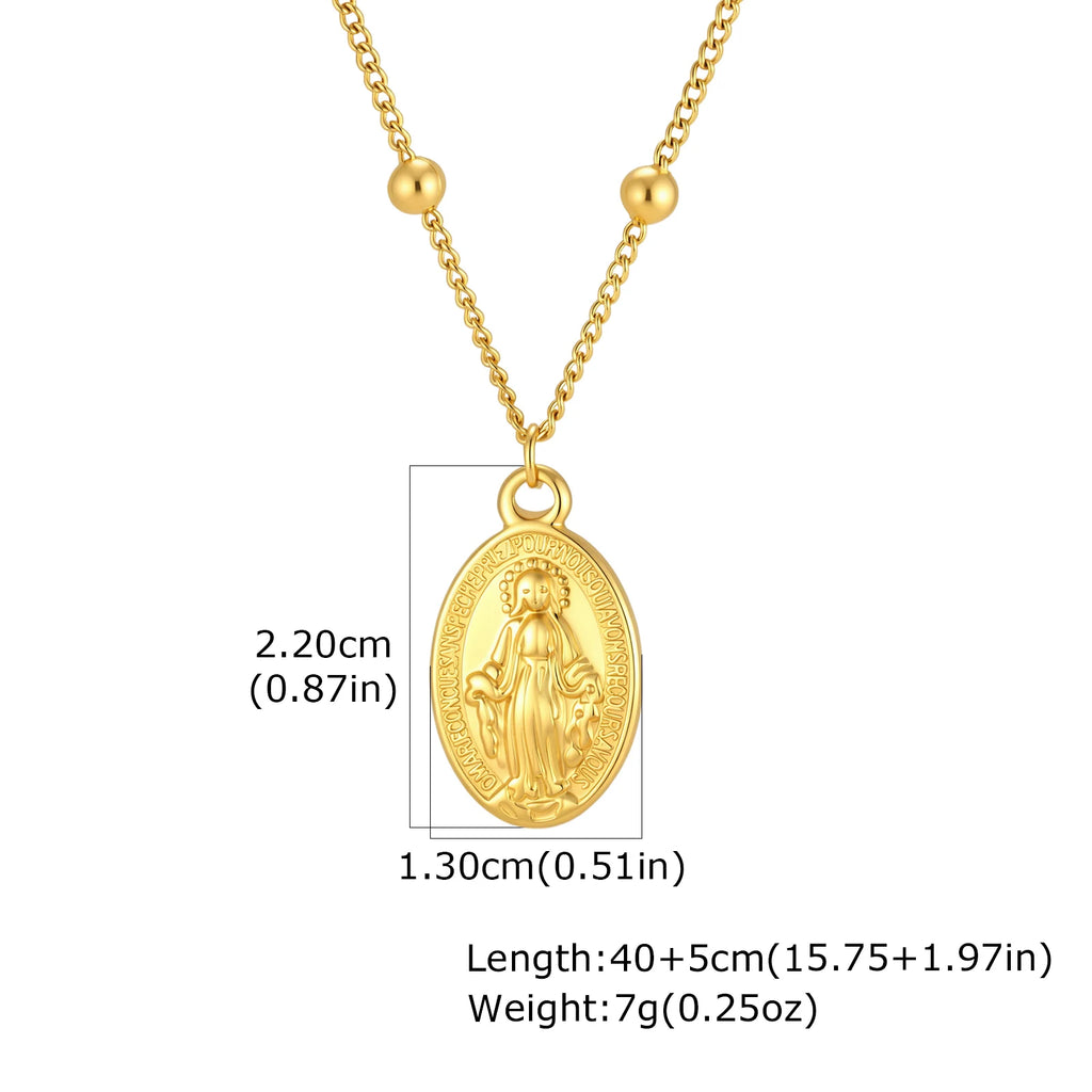 18K Gold Virgin Mary Pendant Necklace – Catholic Gift for Women Pendant Necklace SPOT NC-3100G