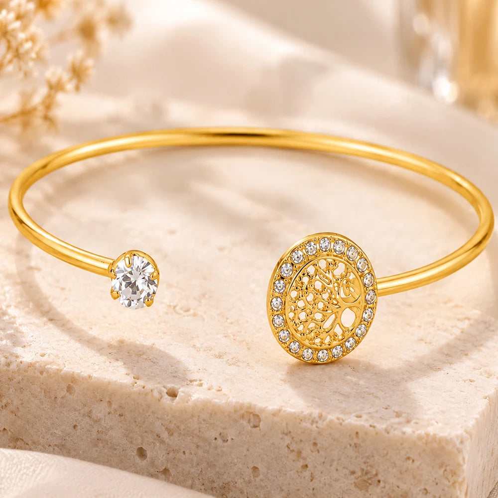 Tree of Life Gold CZ Open Cuff Bangle Bracelet for Women Cuff Bangle Bracelet SPOT Default Title