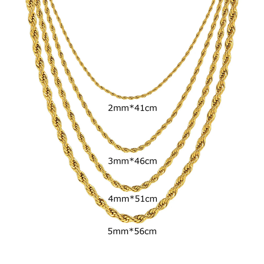 Gold Plated Stainless Steel Rope Twist Chain Necklace 2–5MM Chain Necklace SPOT