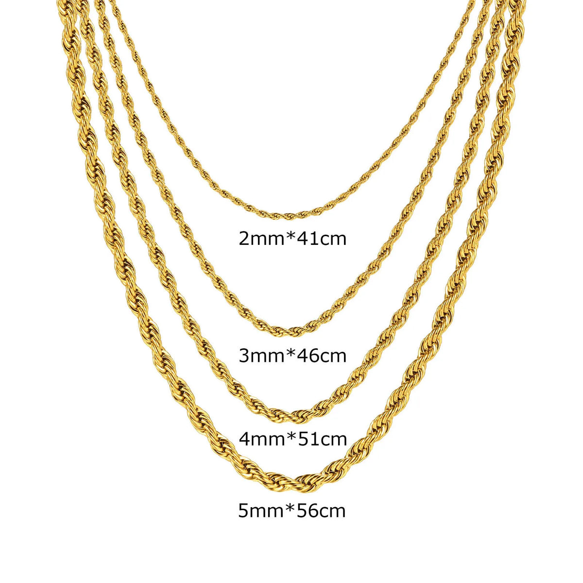 Gold Plated Stainless Steel Rope Twist Chain Necklace 2–5MM Chain Necklace SPOT