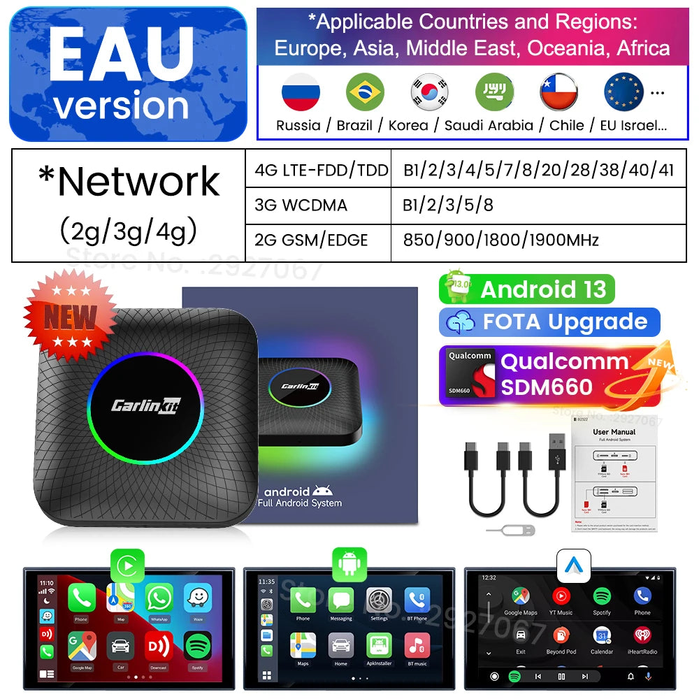 Carlinkit AI Box Android 13 – Wireless CarPlay & Android Auto CarPlay AI Box SPOT SDM660 EAU 4GB 64GB