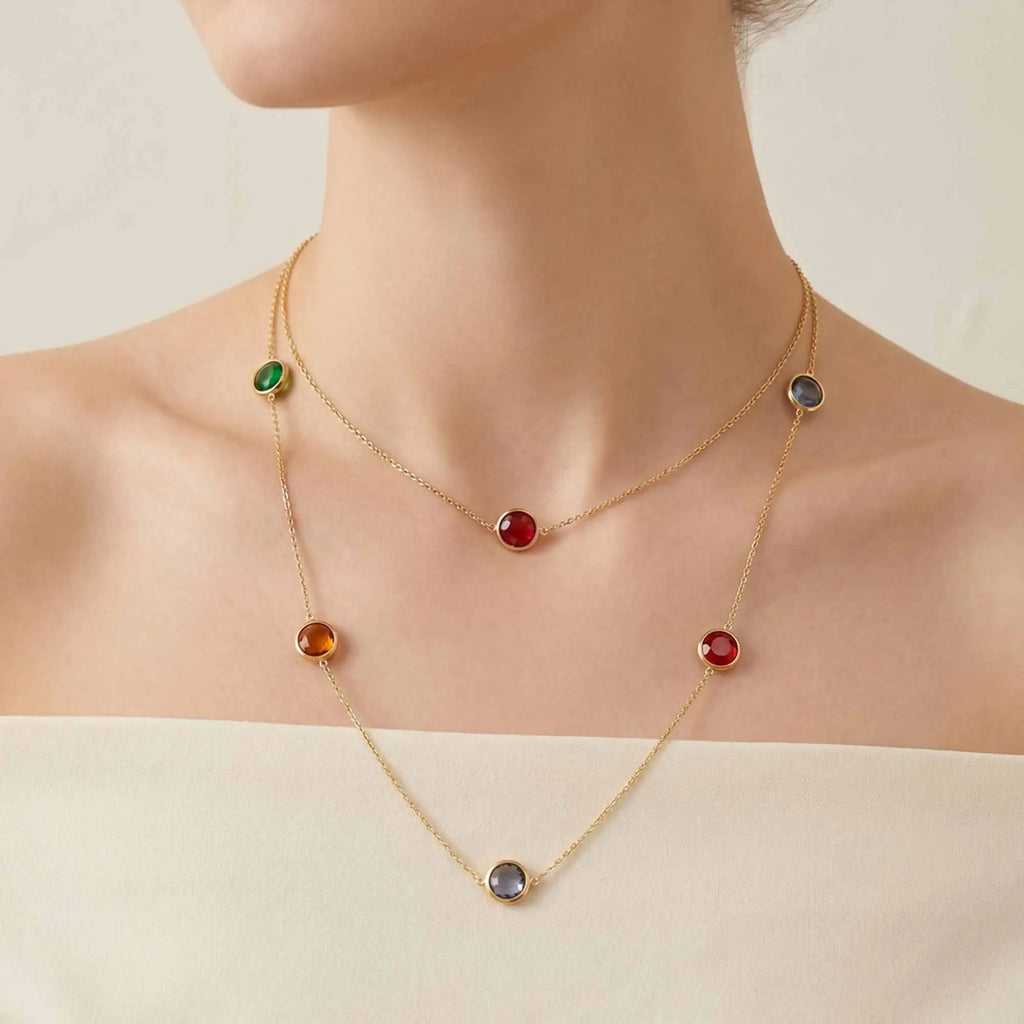 18K Gold Plated Natural Stone Bead Layering Necklace Women Beaded Chain Necklace SPOT