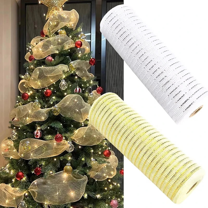26cm Mesh Christmas Ribbon – 10 Yards Wreath & Tree Decor Christmas Mesh Ribbon SPOT