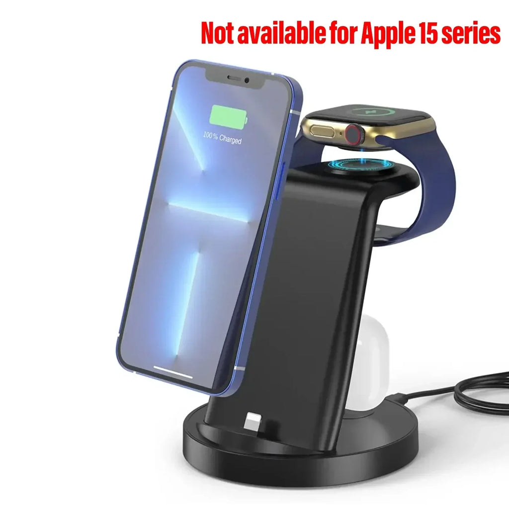 VIKEFON 4-in-1 Wireless Charging Station for iPhone & Apple Watch Wireless Charging Station SPOT Black for Apple